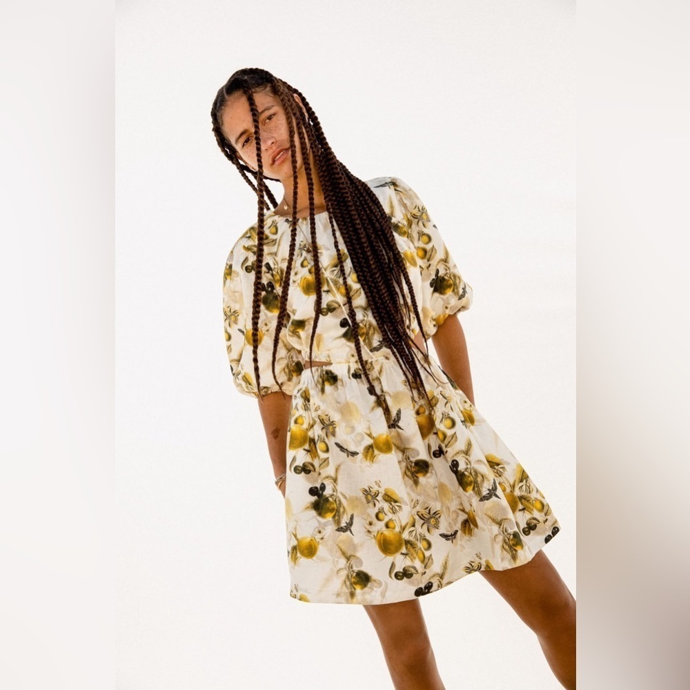 NWT All Saints Yellow Floral Linen Knee-Length Dress